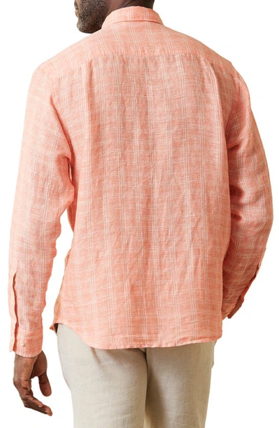 Shop Tommy Bahama Ventana Plaid Linen Button-up Shirt In Dk Coral