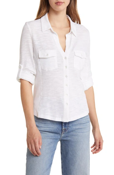 Shop Caslon Roll Tab Knit Shirt In White