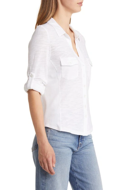 Shop Caslon Roll Tab Knit Shirt In White