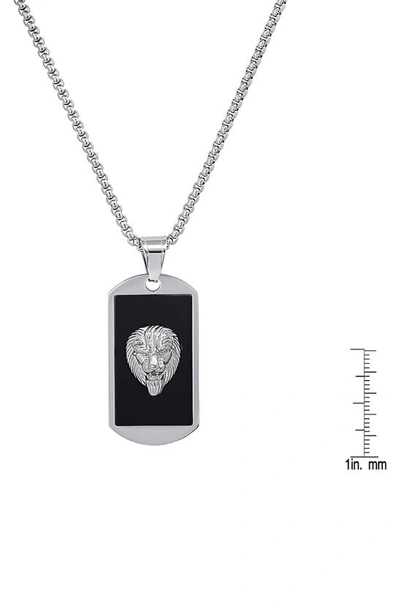 Shop Hmy Jewelry Stainless Steel Black Enamel Lion Dog Tag Pendant Necklace In Silver/black