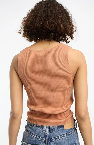 Asos Design Knitted V Neck Tank Top In Brown In Tan