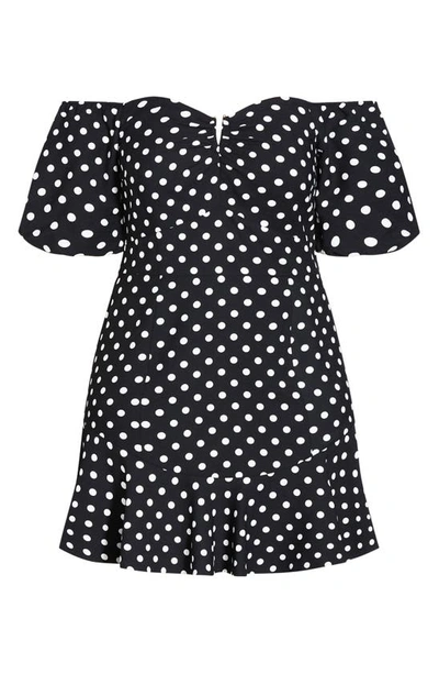 City Chic Emma Polka Dot Off The Shoulder Minidress In Polka Dot