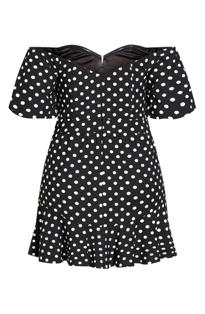 City Chic Emma Polka Dot Off The Shoulder Minidress In Polka Dot