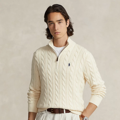 Shop Ralph Lauren Cable-knit Cotton Sweater In Andover Cream