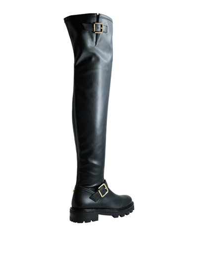 Jimmy Choo Biker Ii Buckled Leather Over-the-knee Boots In Black
