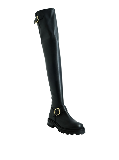 Jimmy Choo Biker Ii Buckled Leather Over-the-knee Boots In Black