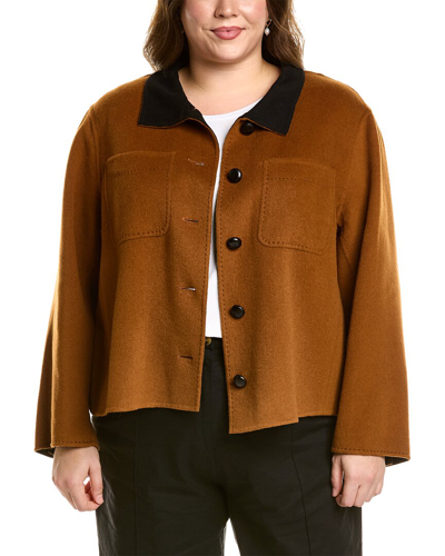 Shop Lafayette 148 New York Plus Patch Pocket Wool & Cashmere-blend Jacket In Brown