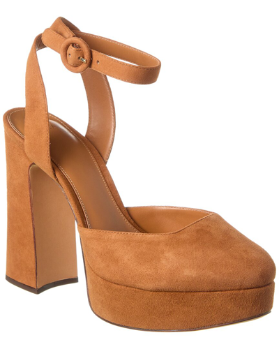 Shop Alexandre Birman Clarita Vita 120 Suede Platform Pump In Brown