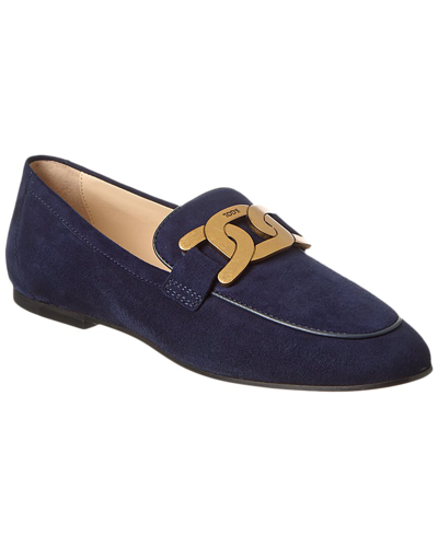 Shop Tod's Kate Suede Loafer In Blue