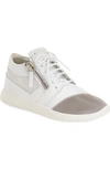 Giuseppe Zanotti Double-zip Leather And Mesh Trainers In White/ Grey Combo Nappa