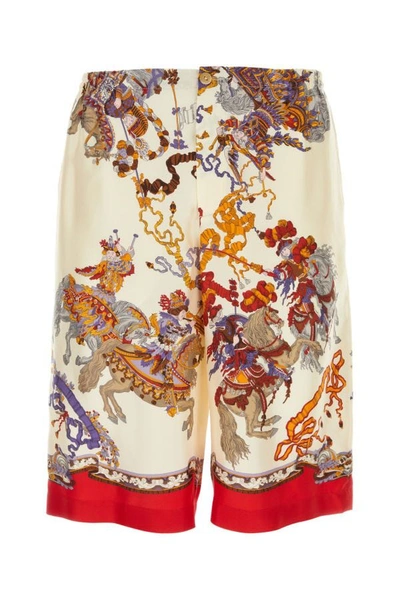 Shop Gucci Man Printed Silk Bermuda Shorts In Multicolor