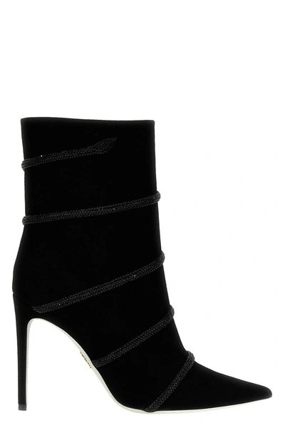 Shop René Caovilla Women Suede Rhinestone Ankle Boots In Black