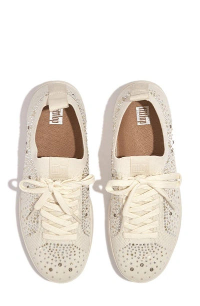 Fitflop Rally Rhinestone Knit Trainer Sneaker In Cream