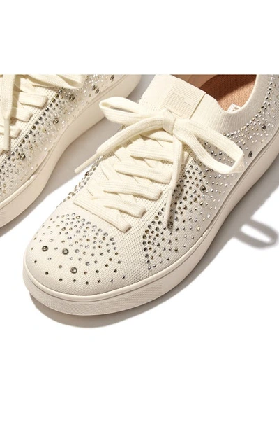 Fitflop Rally Rhinestone Knit Trainer Sneaker In Cream