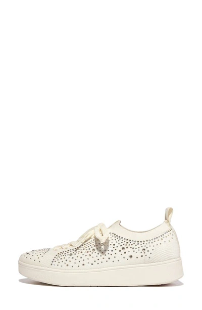 Fitflop Rally Rhinestone Knit Trainer Sneaker In Cream