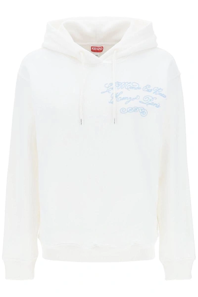 Shop Kenzo World Embroidered Hoodie In White