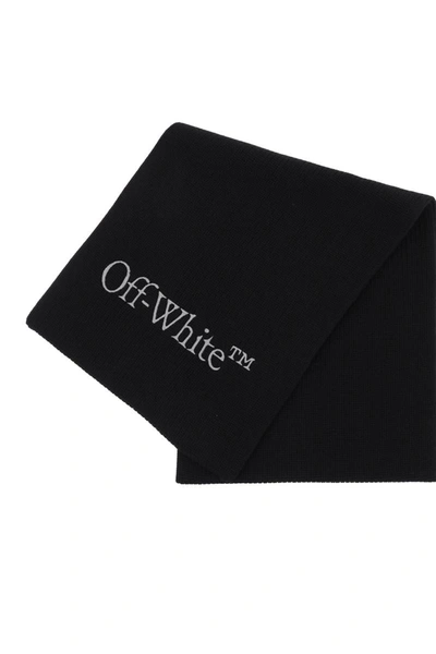 Shop Off-white Wool Scarf With Logo Embroidery In Black