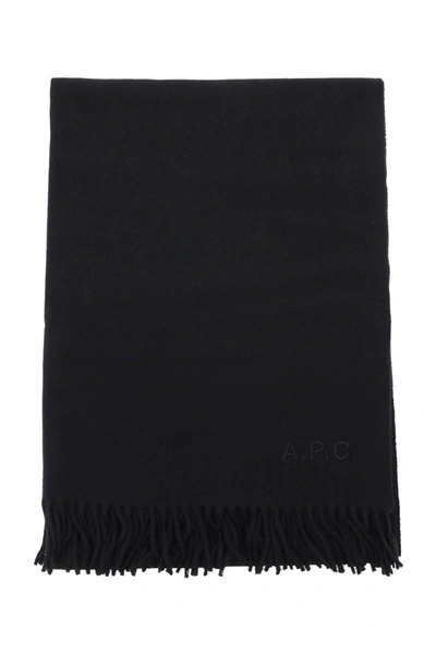 Shop Apc A.p.c. Alix Brodée Wool Scarf In Black