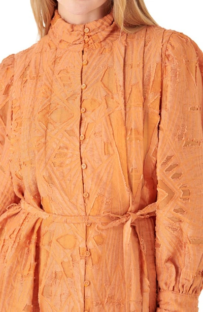 Shop English Factory Long Sleeve Burnout Organza Mini Shirtdress In Orange