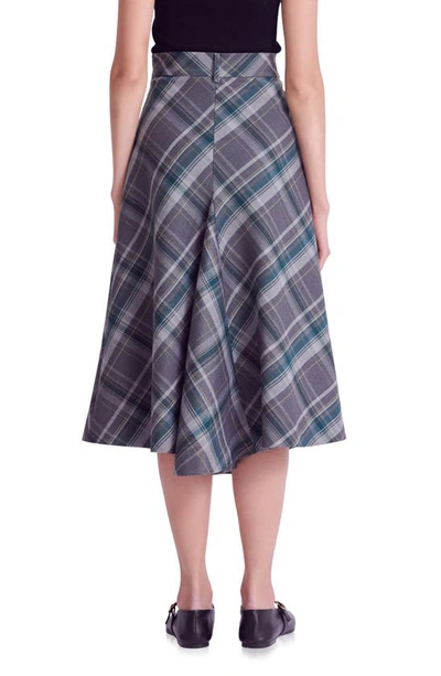 English Factory Women's Plaid Midi A Line Skirt In Grey/ Green