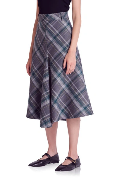 English Factory Women's Plaid Midi A Line Skirt In Grey/ Green