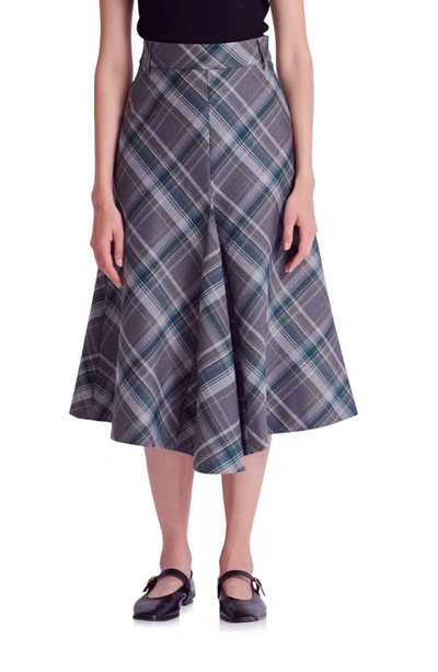 English Factory Women's Plaid Midi A Line Skirt In Grey/ Green