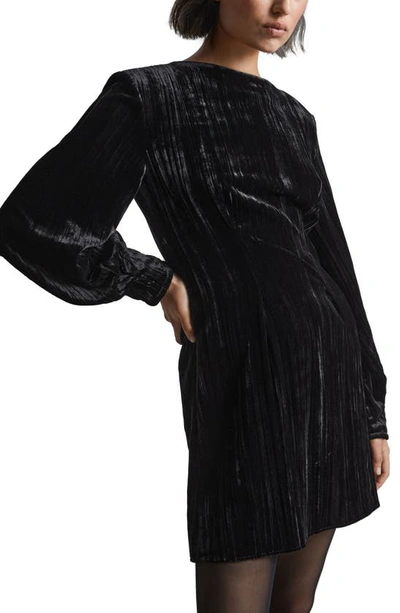 Shop & Other Stories Long Sleeve Crushed Velvet Minidress In Black