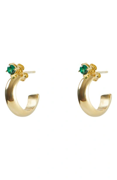 Shop Argento Vivo Sterling Silver Cubic Zirconia Huggie Hoop Earrings In Gold/green