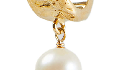 Shop Argento Vivo Sterling Silver Molten Freshwater Pearl Drop Hoop Earrings In Gold