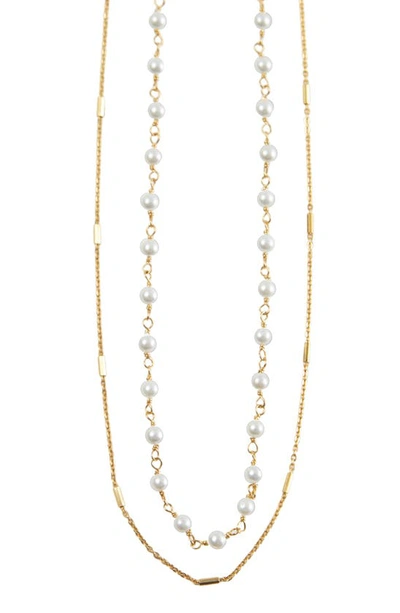 Shop Argento Vivo Sterling Silver Layered Freshwater Pearl Station Necklace In Gold