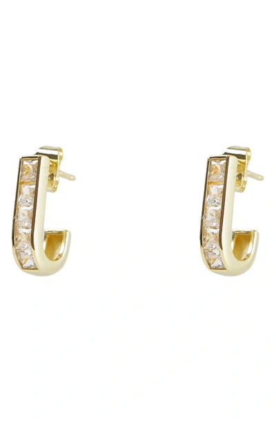 Shop Argento Vivo Sterling Silver Princess Cubic Zirconia Hoop Earrings In Gold