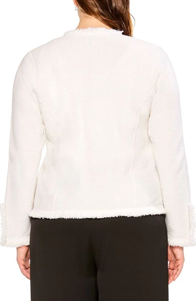 Nic + Zoe Fringe Mix Knit Jacket In Paper White