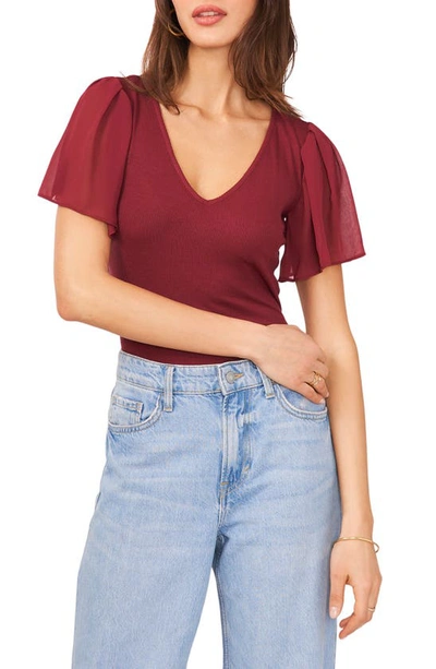 Shop 1.state Flutter Sleeve Rib Knit T-shirt In Deep Red