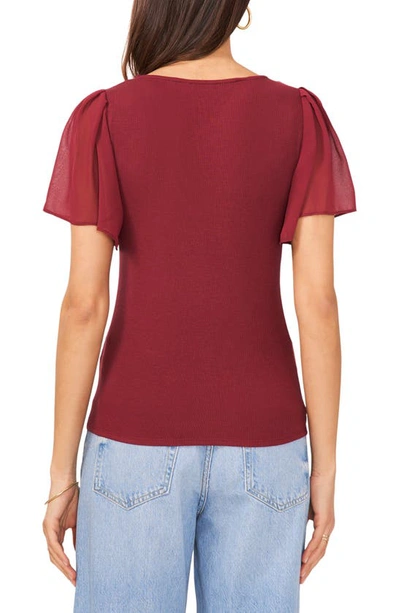 Shop 1.state Flutter Sleeve Rib Knit T-shirt In Deep Red