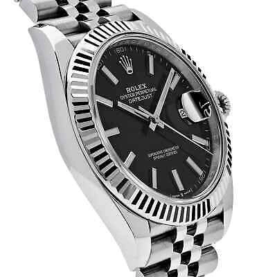 Pre-owned Rolex Datejust 41 Steel & White Gold Black Dial Men's Watch Jubilee 126334