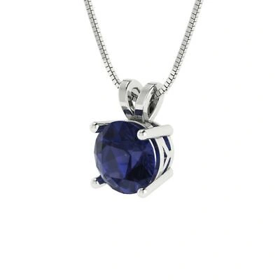 Pre-owned Pucci 1.0 Round Cut Simulated Blue Sapphire Pendant Necklace 16" Chain 14k White Gold