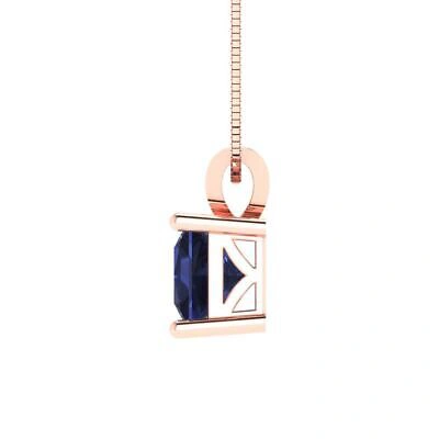 Pre-owned Pucci 1princess Cut Simulated Blue Sapphire Pendant Necklace 18" Chain 14k Pink Gold