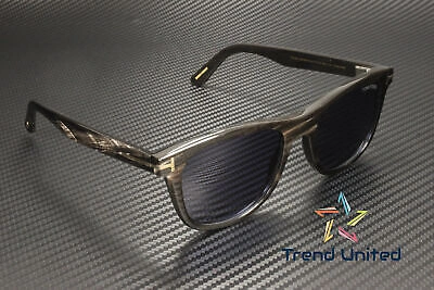 Pre-owned Tom Ford Ft1046 P 63v Horn Black Horn Blue 53 Mm Men's Sunglasses
