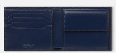 Pre-owned Montblanc Mesiterstuck Wallet 4cc With Coin Case Ink Blue Leather