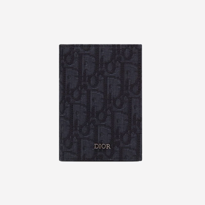 Pre-owned Dior Bi-fold Card Holder Black  Oblique Jacquard