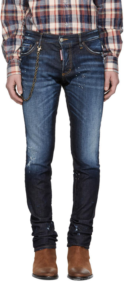 Pre-owned Dsquared2 Dsquared² Men Slim Fit Distressed Blue Jeans With Chain Link $750