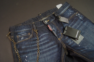 Pre-owned Dsquared2 Dsquared² Men Slim Fit Distressed Blue Jeans With Chain Link $750