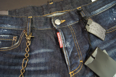 Pre-owned Dsquared2 Dsquared² Men Slim Fit Distressed Blue Jeans With Chain Link $750