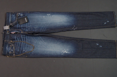 Pre-owned Dsquared2 Dsquared² Men Slim Fit Distressed Blue Jeans With Chain Link $750