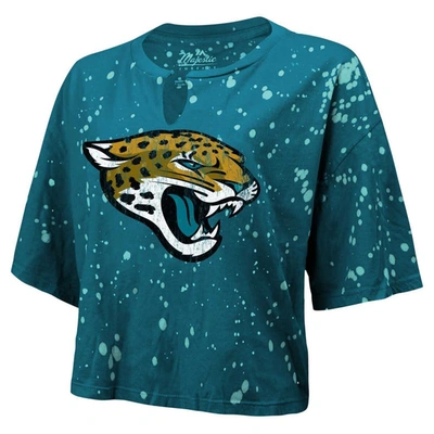 Shop Majestic Threads Teal Jacksonville Jaguars Bleach Splatter Notch Neck Crop T-shirt