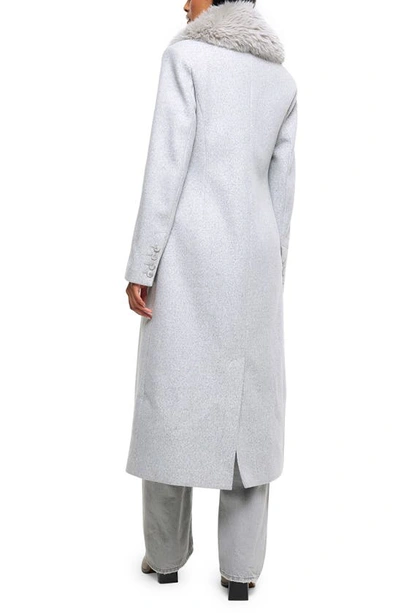 River Island Slim Fit Longline Coat With Removable Faux Fur Trim In Grey