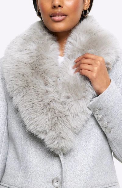 River Island Slim Fit Longline Coat With Removable Faux Fur Trim In Grey