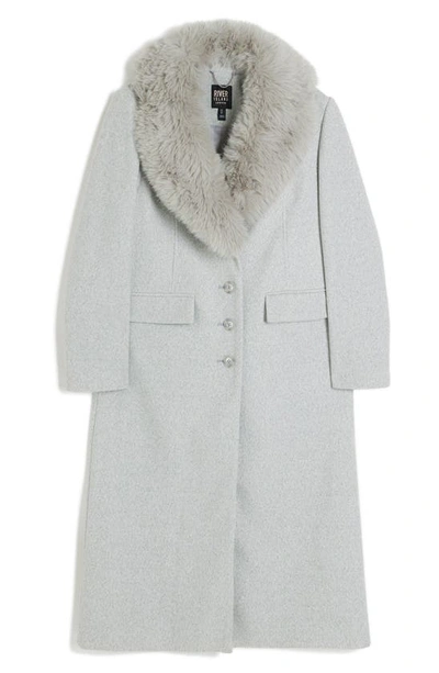 River Island Slim Fit Longline Coat With Removable Faux Fur Trim In Grey