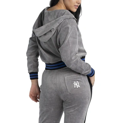 Shop Lusso Gray New York Yankees Niko-neve-nic Sweatpants, Cropped Full-zip Hoodie & Bra Set