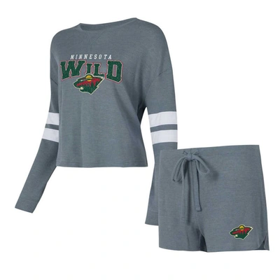 Shop Concepts Sport Gray Minnesota Wild Meadow Long Sleeve T-shirt & Shorts Sleep Set